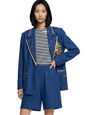 PETITE FOCUS Vintage Nautical Romperjacket combo Blue gold white 6P
